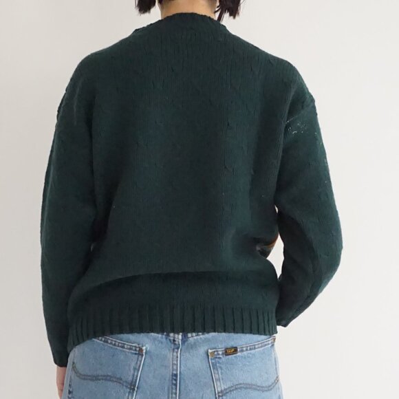 Vintage Green Knit Pine Tree Cabin Lake Mountain Fair Isle Nature Sweater M - Picture 2 of 9